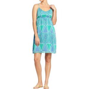 Old Navy Womens Sleeveless Geometric V-Neck Sundress Size M Blue Summer Smocked